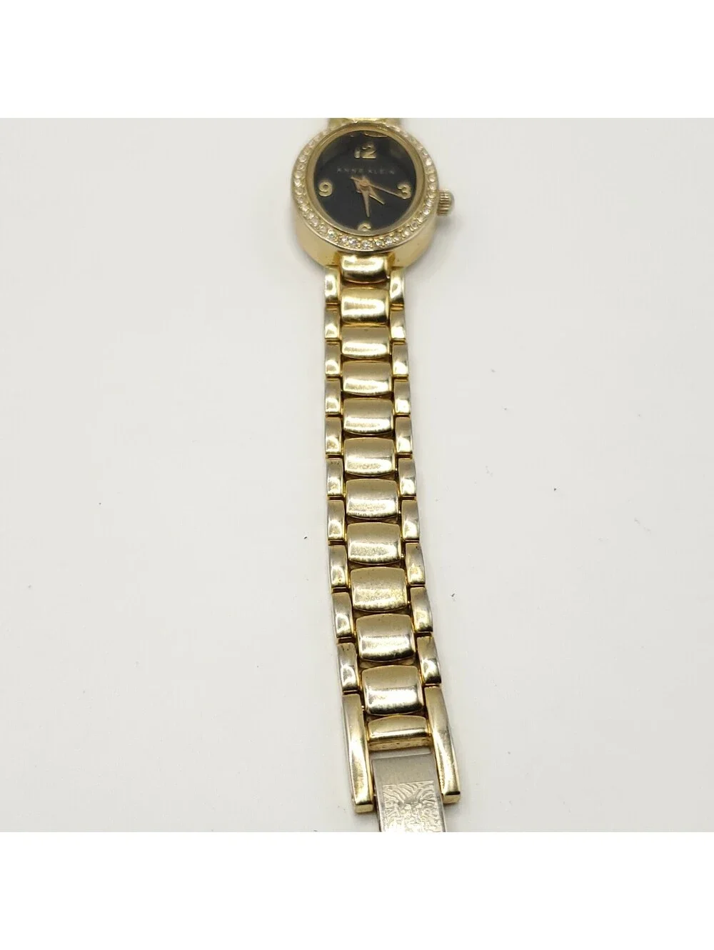 Anne Klein Oval Rhinestone Bezel Black Dial Womens Watch 19mm New Battery